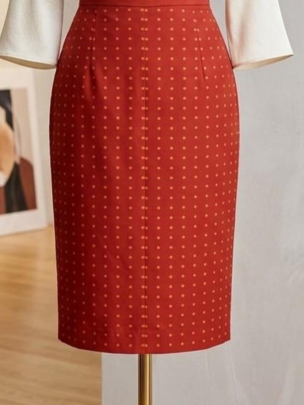 Outback Red Polka-Dot Pencil Skirt in Terracotta Red